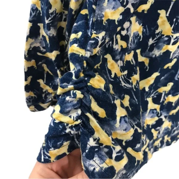 Sundance Dark Teal/Yellow Dog Print Knit Top Long Sleeve - Picture 3 of 6